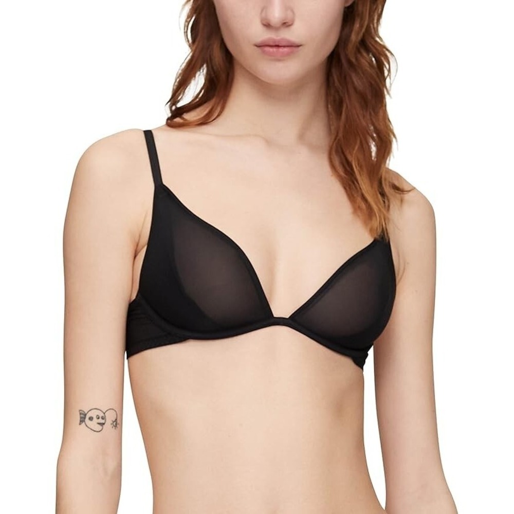 CALVIN KLEIN Women's Sheer Marquisette‎ Unlined Plunge Bra Black 32B